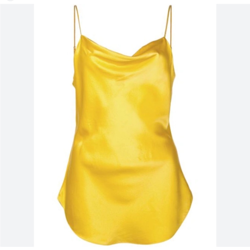 Cinq a sept yellow Marta silk cowlneck cami spaghetti strap tank top - Picture 2 of 5
